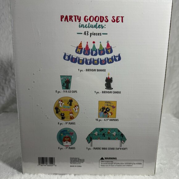 Party In A Box Happy Birthday 43 Pc Party Goods Set Cat Theme New Sealed - Picture 3 of 3